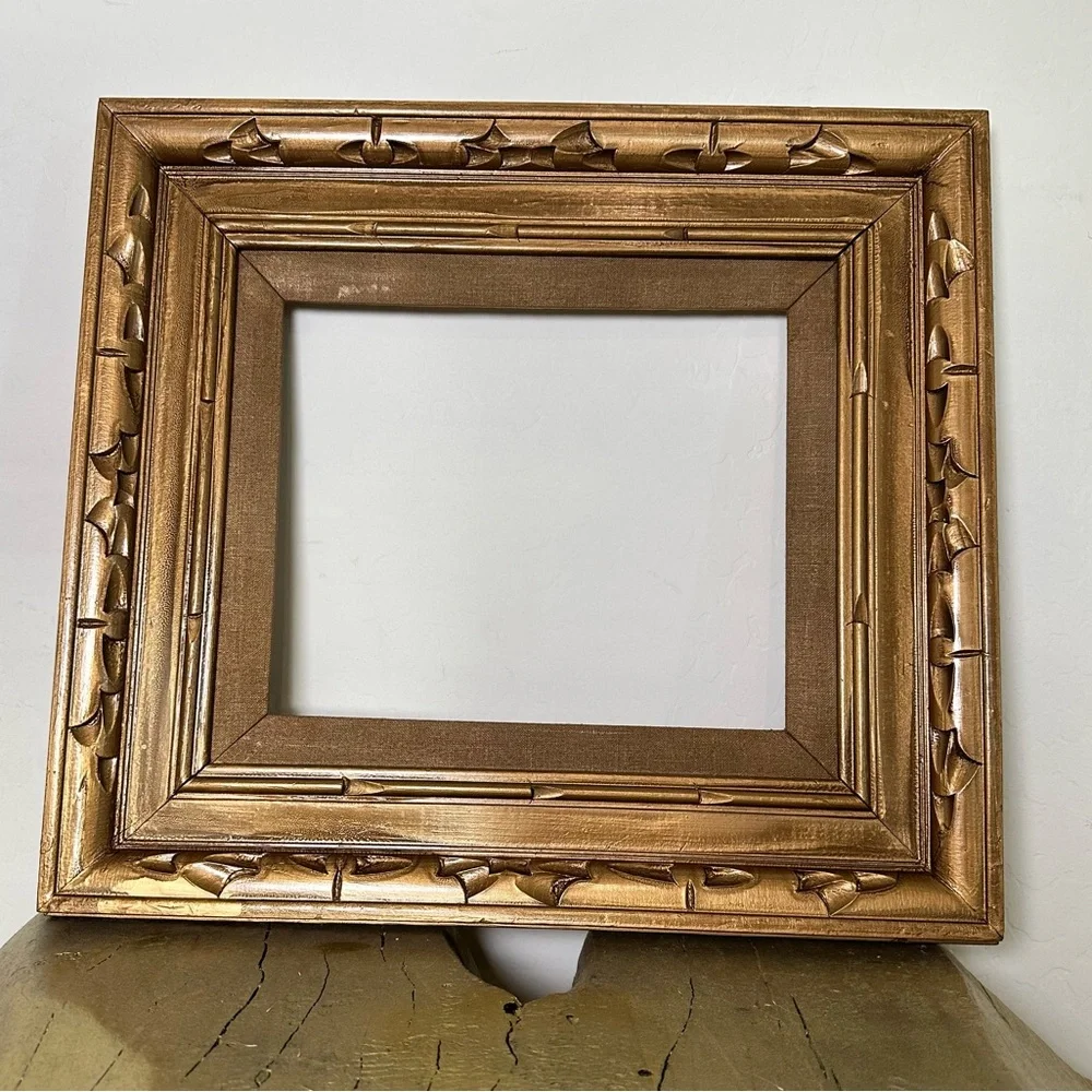Vintage Antique Gold Painted carved wood 12x10”-18x20”picture/art frame